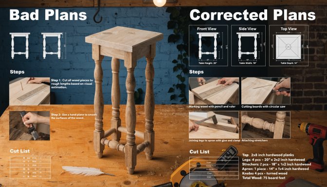 Bad woodworking plans compared with clear detailed project plans