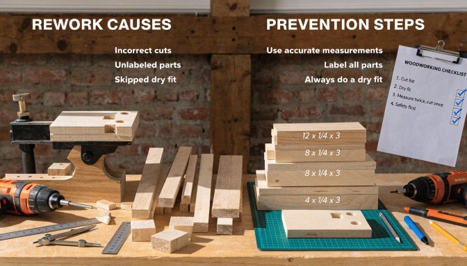 Woodworking rework causes compared with a better prevention workflow