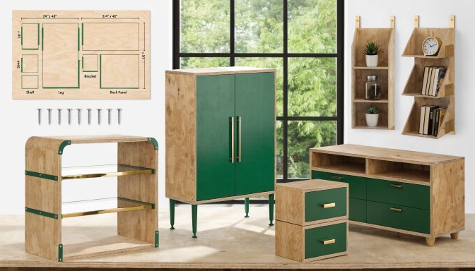 Woodworking projects designed to maximize plywood yield with efficient layouts