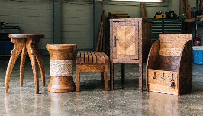 Small shop furniture build ideas arranged in a compact woodworking space