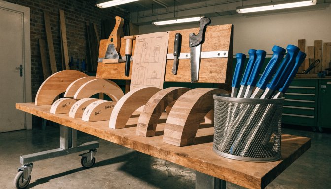 Woodworking plans designed for users who rely on a mobile workbench in a small shop